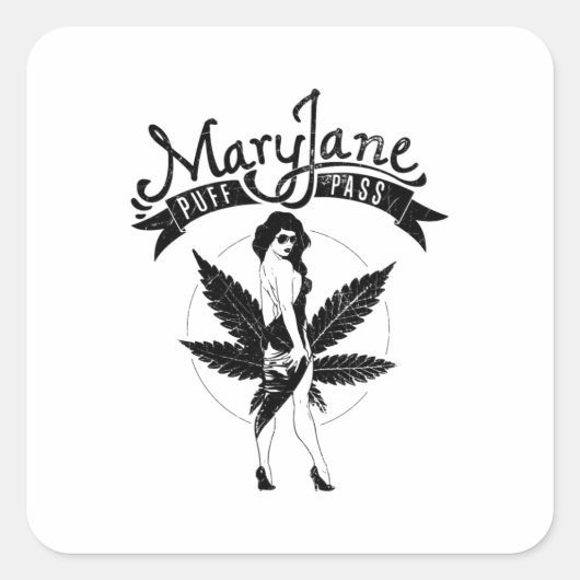 Mary Jane Puff Pass Woman Artwork Black Quadratischer Aufkleber (Vorderseite)