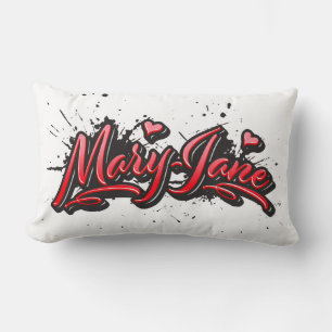 Mary-Jane red Heart Graffiti Kissen lang