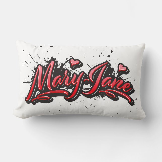 Mary-Jane red Heart Graffiti Kissen lang (Vorderseite)