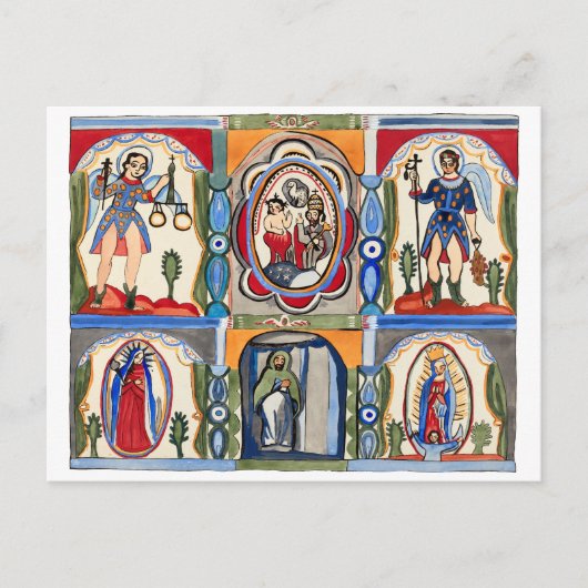 Mary Jesus Christ Religiöse Volkskunst Malerei Postkarte (Vorderseite)