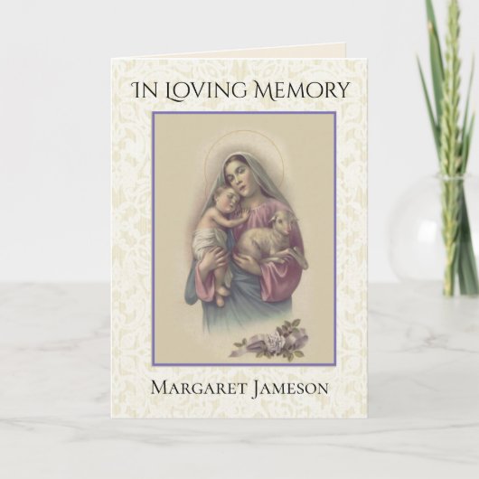 Mary Jesus Lamb RosesKatholisches Beileid Vielen D Dankeskarte (Vorderseite)