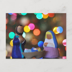Mary, Joseph & Baby Jesus, Krippe, buk, Lichter Postkarte