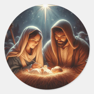 Mary Joseph und baby Jesus Runder Aufkleber