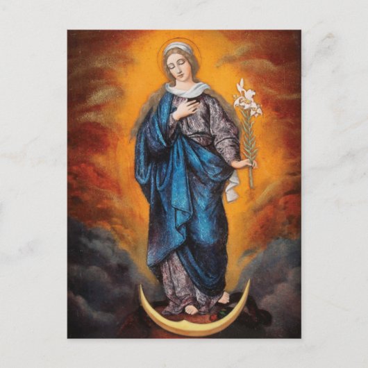 Mary, Madonna Lily, Crescent Moon Postkarte (Vorderseite)