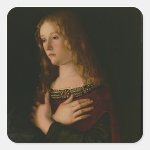 Mary Magdalene, Detail aus Jungfrau und Kind w Quadratischer Aufkleber