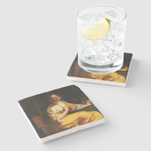 Mary Magdalene (von Artemisia Gentileschi) Steinuntersetzer (Seitenansicht)