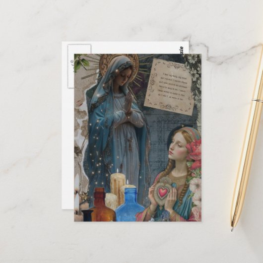 Mary Mixed Media Collage Postkarte (Vorderseite/Rückseite Beispiel)