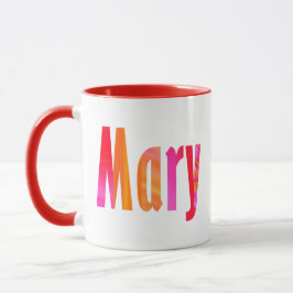 "Mary" Name, lustig farbenfroh rosa orangefarbene Tasse