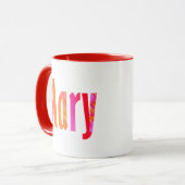 "Mary" Name, lustig farbenfroh rosa orangefarbene  Tasse (Vorderseite Links)