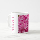 Mary, Personalisiert Pink Hydrangea Floral Letteri Kaffeetasse (Vorderseite Links)