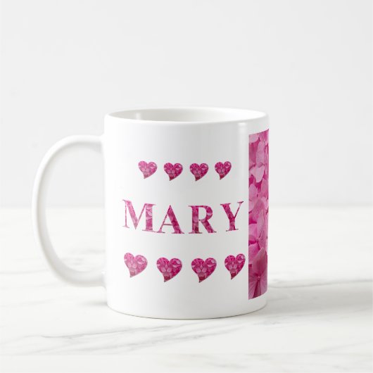 "Mary" Pink Hydrangea Blumenbriefe & Niedliche Her Kaffeetasse (Links)