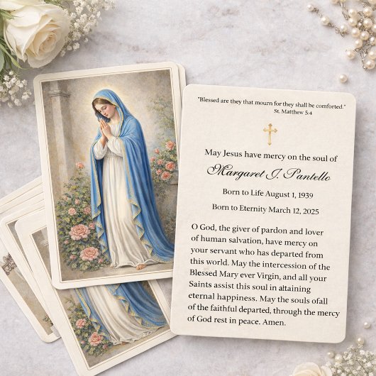 Mary Praying Catholic Funeral Memorial Holy Card - Visitenkarte