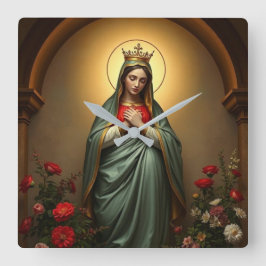Mary Queen of Heaven Catholic Wall Clock Quadratische Wanduhr