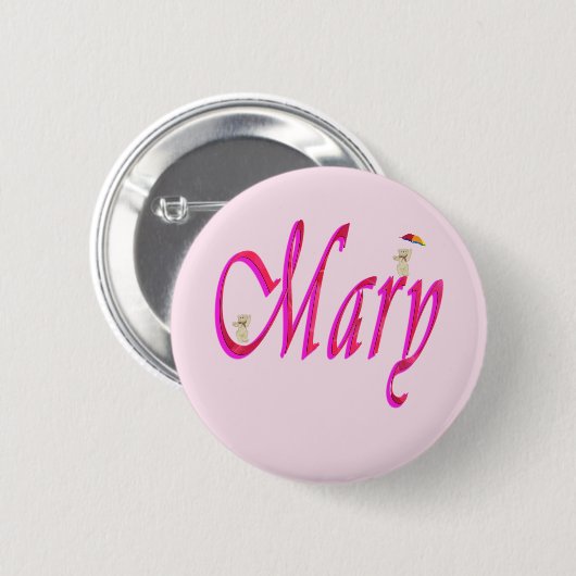 "Mary" Rosa Mädchenname mit Teddys, Button (Vorne & Hinten)