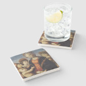 Mary und Baby Jesus mit Engel Weihnachten Steinuntersetzer (Seitenansicht)