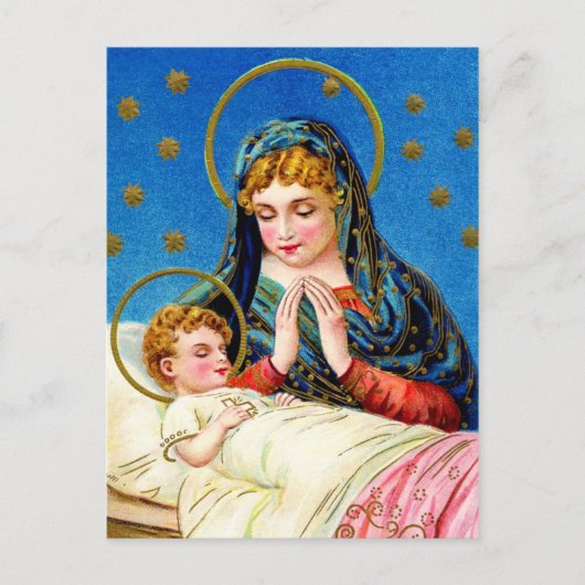 Mary und das schlafende Baby Jesus Postkarte (Vorderseite)