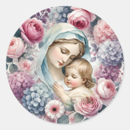 Mary und Jesus floral Vintag Religious Runder Aufkleber