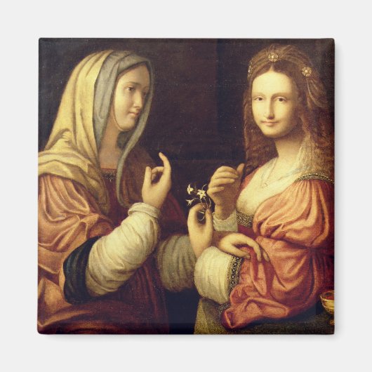 Mary und Martha (Öl auf Tafel) Magnet (Vorne)