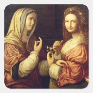 Mary und Martha (Öl auf Tafel) Quadratischer Aufkleber