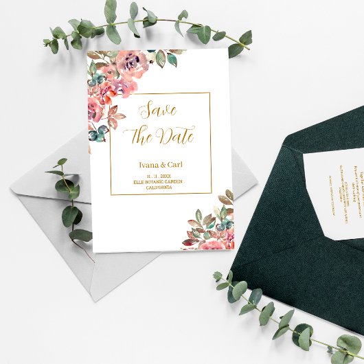 MARY Watercolor Rose Emerald Green Save The Date