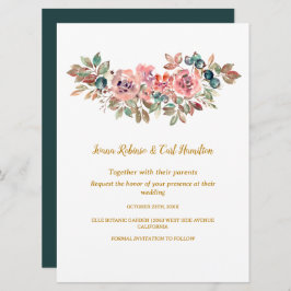MARY Watercolor Rose Emerald Green Wedding Einladung