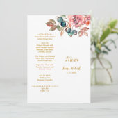 MARY Watercolor Rose Emerald Green Wedding Menükarte (Stehend Vorderseite)