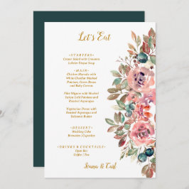 MARY Watercolor Rose Emerald Green Wedding Menükarte