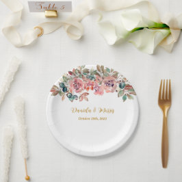 MARY Watercolor Rose Emerald Green Wedding Pappteller