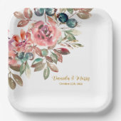 MARY Watercolor Rose Emerald Green Wedding Pappteller (Vorderseite)