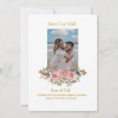 MARY Watercolor Rose Foto Emerald Green Save The Date (Vorderseite)