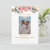 MARY Watercolor Rose Foto Emerald Green Save The Date (Stehend Vorderseite)