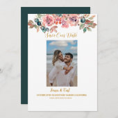 MARY Watercolor Rose Foto Emerald Green Save The Date (Vorne/Hinten)