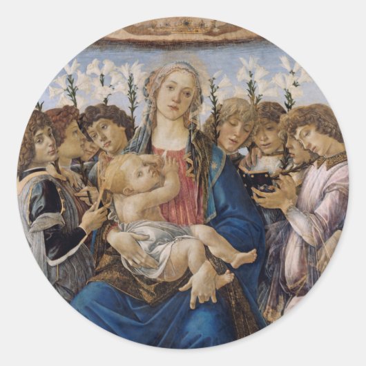 Mary with Child and Singing Angeli by Botticelli Runder Aufkleber (Vorderseite)
