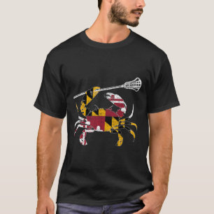 Maryland Blue Crab Lacrosse Lover T-Shirt Flag Mar