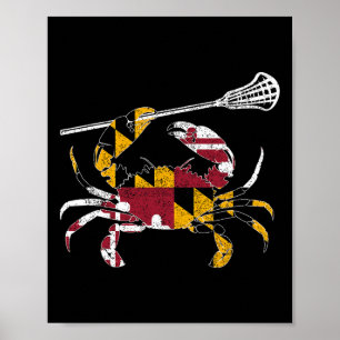 Maryland Blue Crab Lacrosse Lover T-Shirt Flag Mar Poster