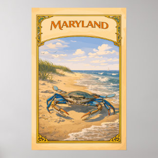 Maryland Blue Crab Vintage Reise Poster