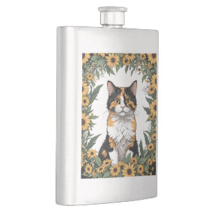 Maryland Calico-Katze und Black Eyed Susan Blumen Flachmann