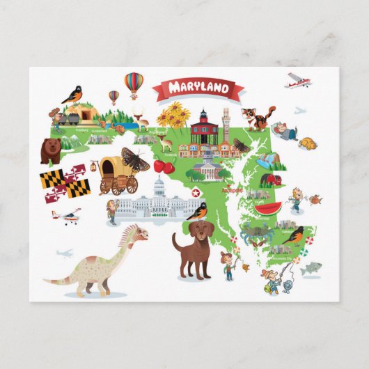 Maryland Cartoon Map Postkarte (Vorderseite)