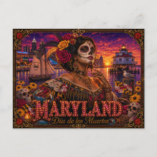 Maryland Día de los Muertos Retro Postkarte