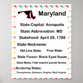Maryland Educational Staat Farbenfrohe Klasse Poster
