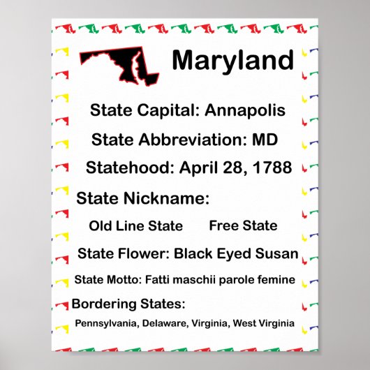 Maryland Educational Staat Farbenfrohe Klasse Poster (Vorne)