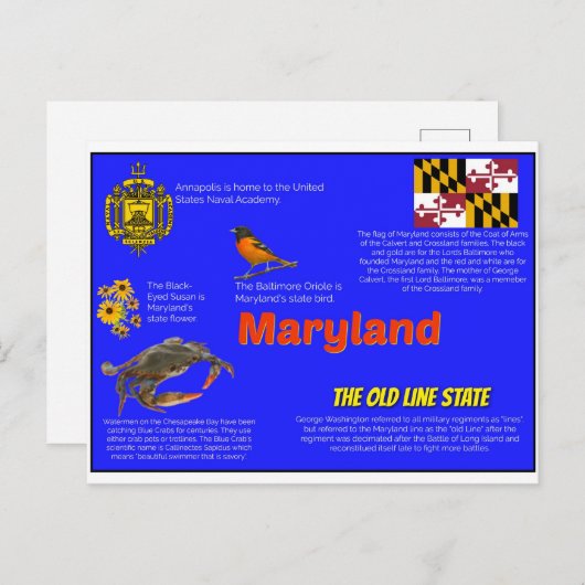 Maryland Facts Postcard Postkarte (Vorne/Hinten)