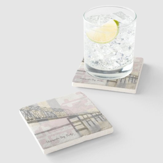 Maryland Flag Chesapeake Bay Bridge Stone Unterset Steinuntersetzer (Seitenansicht)