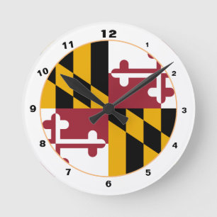 Maryland-Flagge & Maryland Mode/Design USA Runde Wanduhr