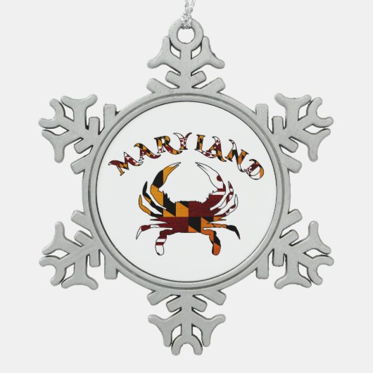 Maryland-Flaggen-Krabben-Verzierung Schneeflocken Zinn-Ornament (Vorderseite)