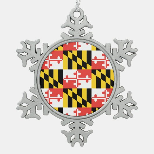 Maryland-Flaggen-Schneeflocke-gerahmte Verzierung Schneeflocken Zinn-Ornament (Vorderseite)