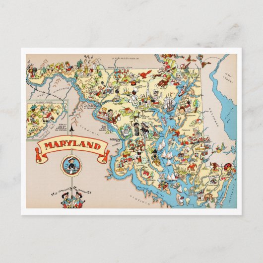 Maryland Funny Vintag Map Postkarte (Vorderseite)
