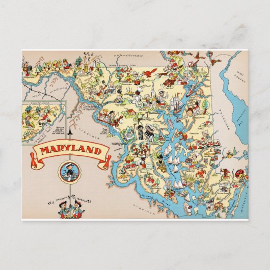 Maryland Funny Vintag Map Postkarte (Vorderseite)