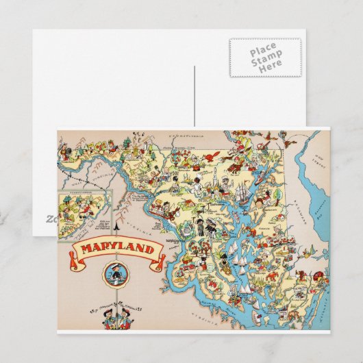 Maryland Funny Vintag Map Postkarte (Vorne/Hinten)