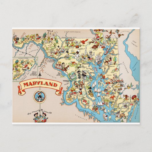 Maryland Funny Vintag Map Postkarte (Vorderseite)